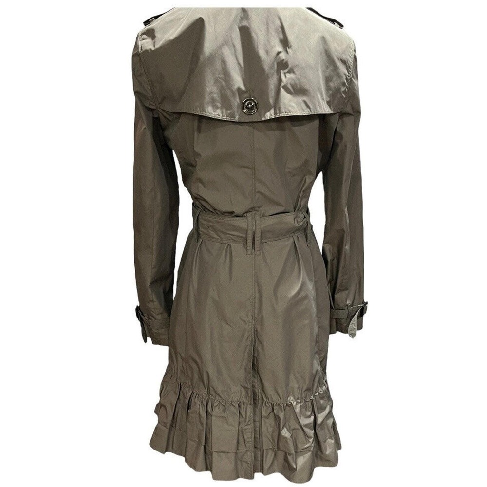 Burberry London Double Breasted Belted Gray Green Ruffled Trench Coat Sz US 6 - Picture 4 of 16